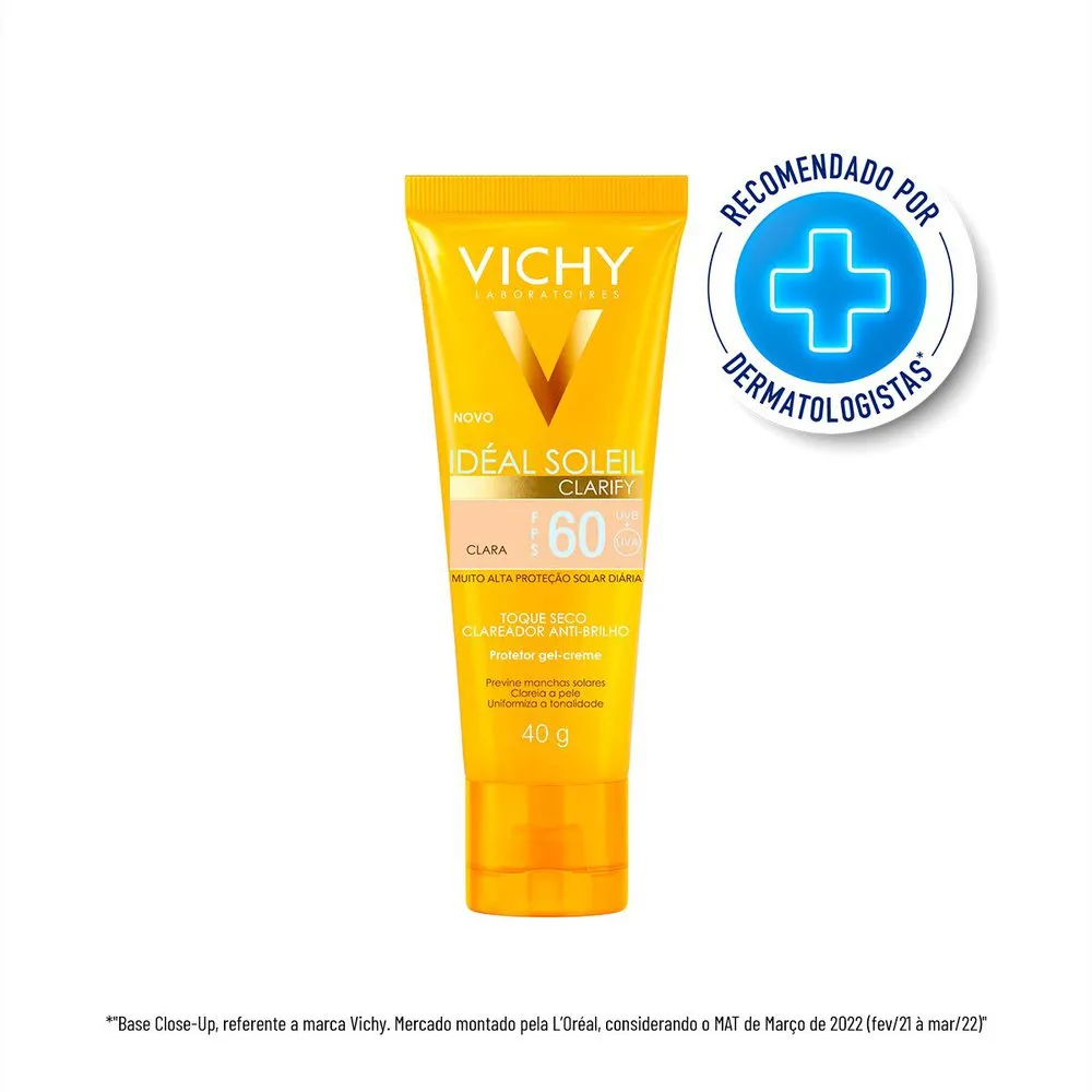 Protetor Solar Facial Vichy Ideal Soleil Clarify FPS60 Cor Clara 40g