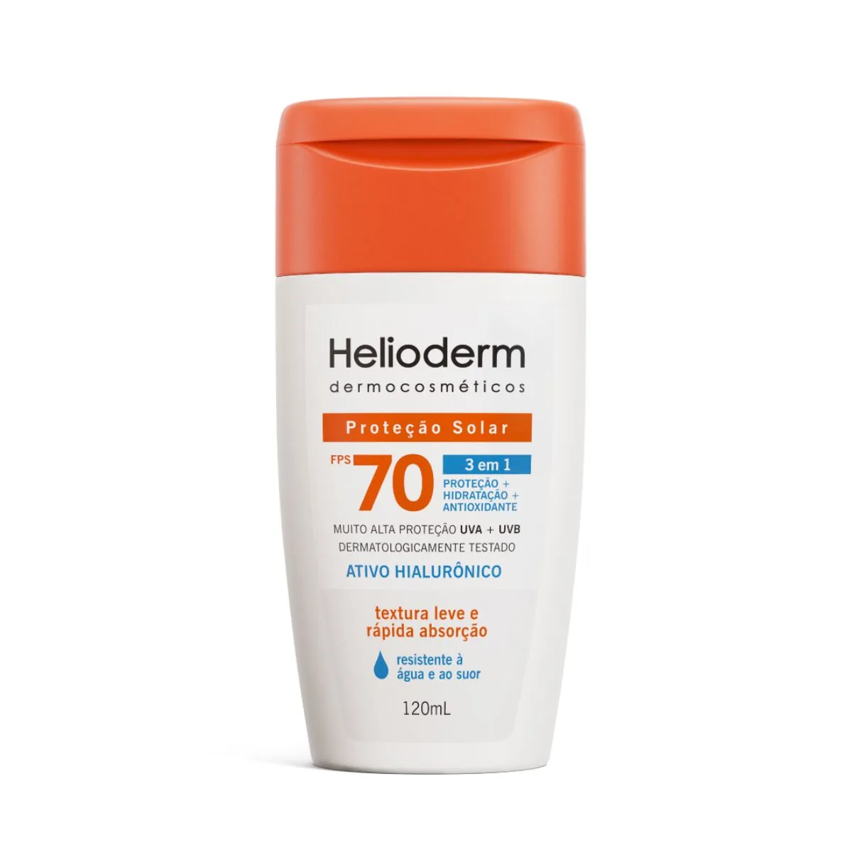 Protetor Solar Helioderm 3 em 1 FPS70 Ácido Hialurônico 120ml