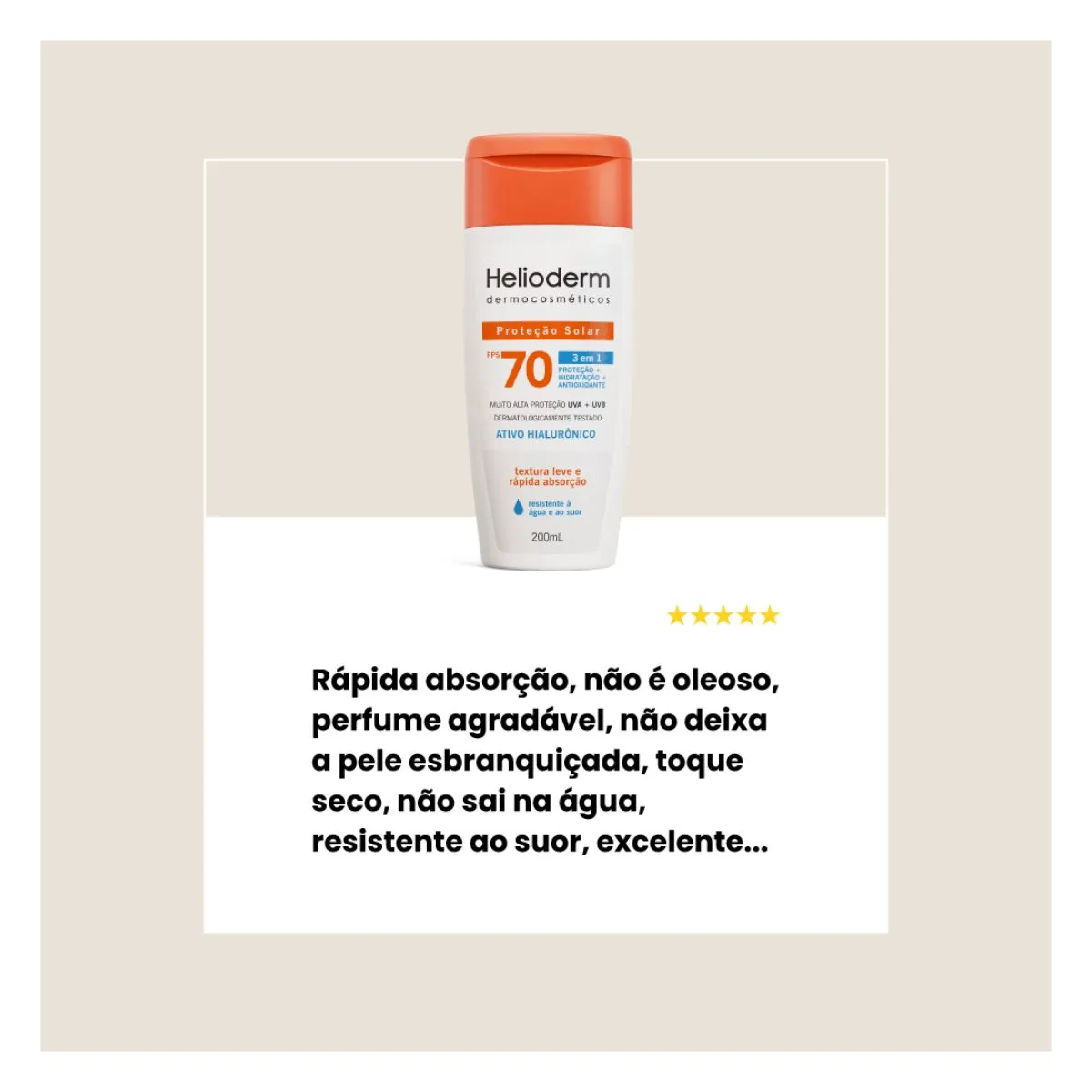 Protetor Solar Helioderm 3 em 1 FPS70 Ácido Hialurônico 200ml — foto 3