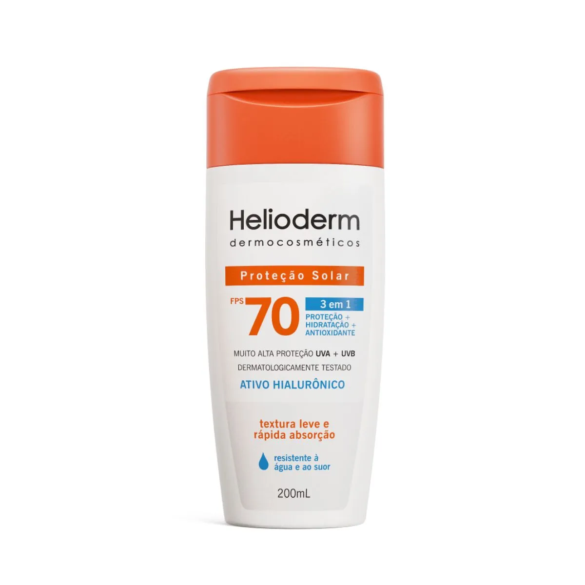 Protetor Solar Helioderm 3 em 1 FPS70 Ácido Hialurônico 200ml