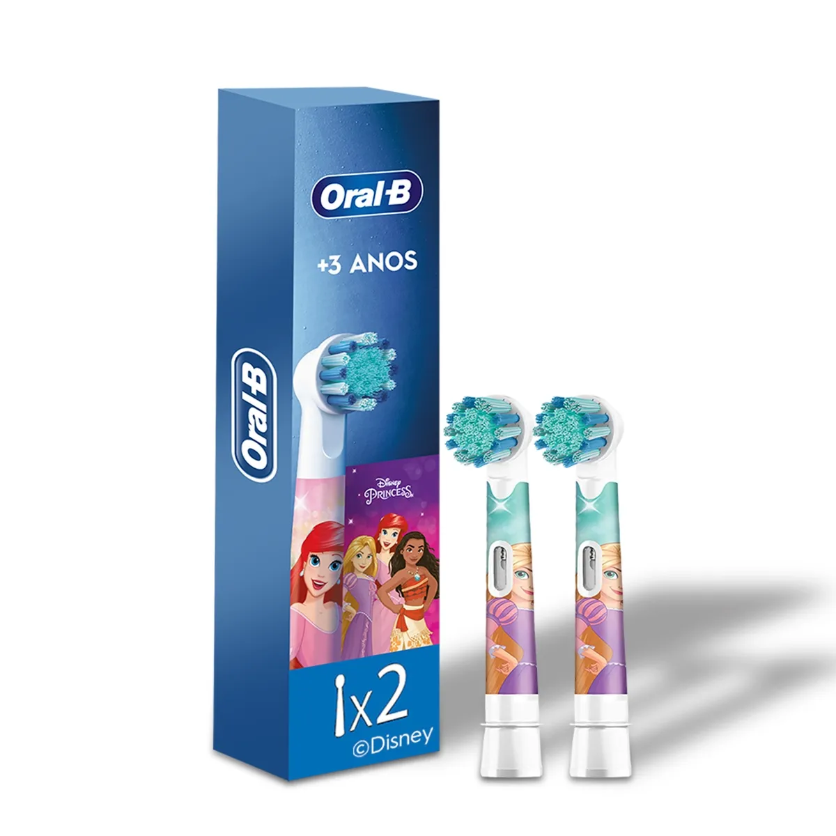 Refil Escova Dental Elétrica Infantil Oral-B Kids Disney Princesas Cerdas Macias +3 anos 2 Unidades