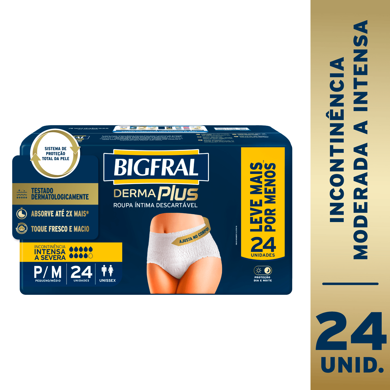 Roupa Íntima Descartável Bigfral Derma Plus Incontinência Urinária Moderada a Intensa P/M 24 Unidades