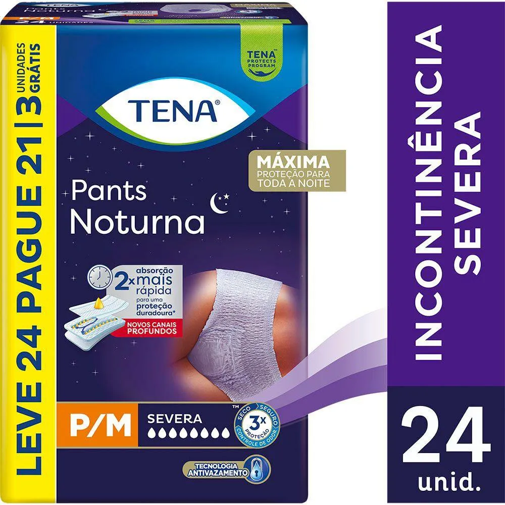 Roupa Íntima Descartável Pants Tena Noturna P/M Leve 24 Pague 21 Unidades