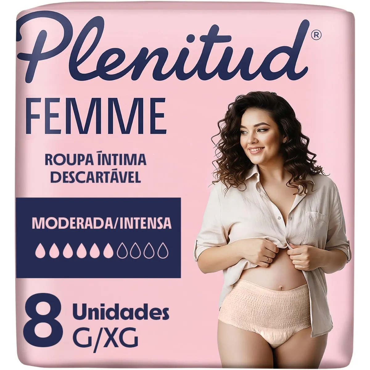 Roupa Íntima Descartável Plenitud Femme Incontinência Urinária Moderada a Intensa G/XG 8 Unidades