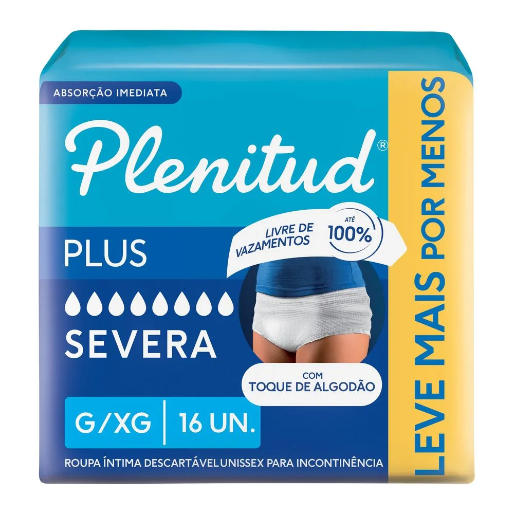 Roupa Íntima Descartável Plenitud Plus Incontinência Urinária Severa G/XG 16 Unidades