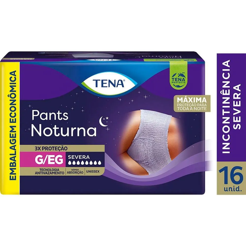 Roupa Íntima Descartável Tena Pants Noturna Incontinência Urinária Severa G/EG 16 Unidades