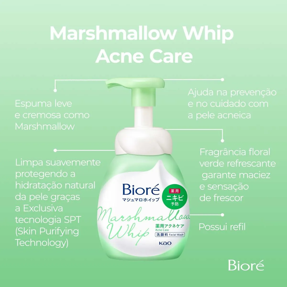 Sabonete Facial Bioré Marshmallow Cleansing Acne Care Bottle 150ml — foto 3