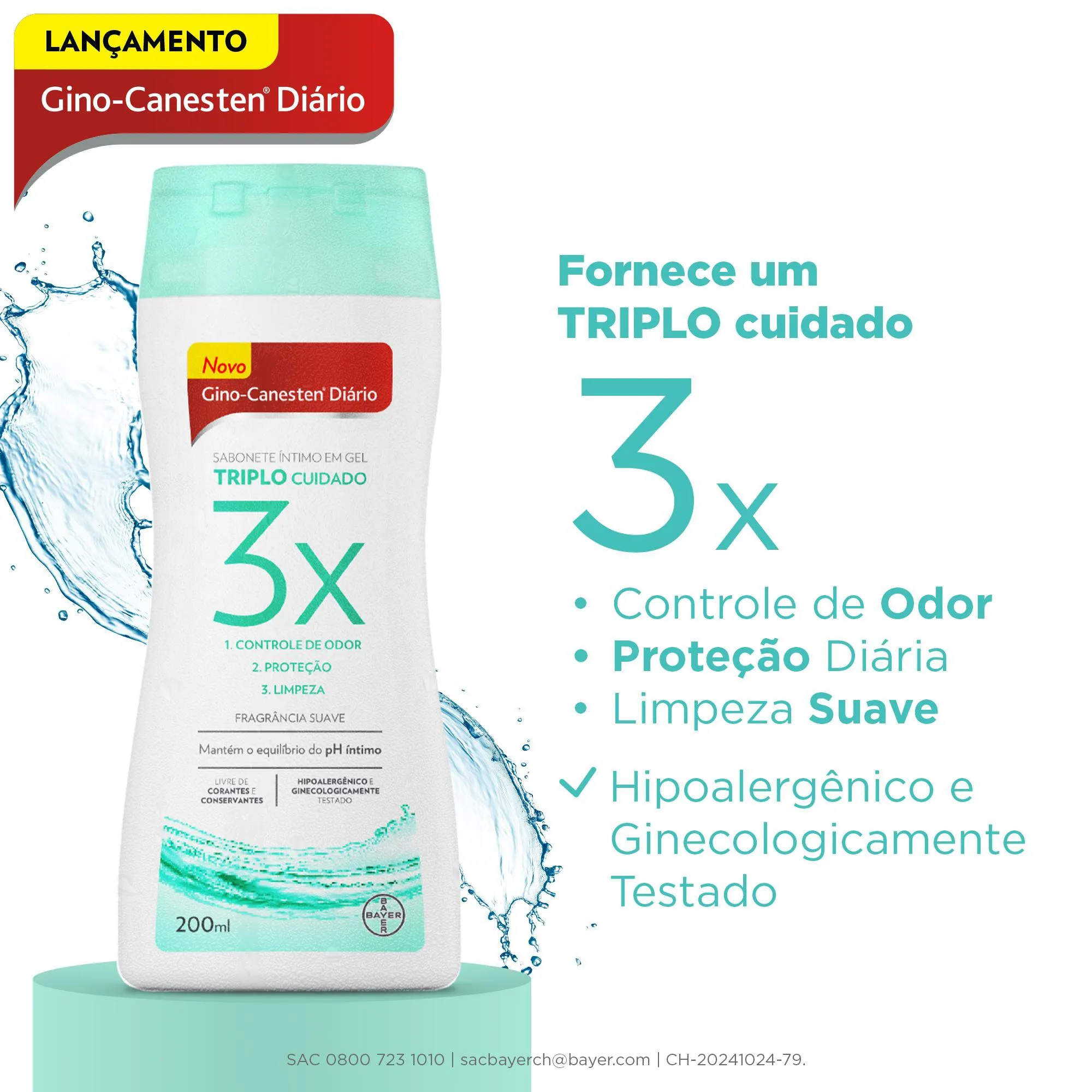 Sabonete Íntimo Gino Canesten Diário Triplo Cuidado Gel 200ml — foto 3