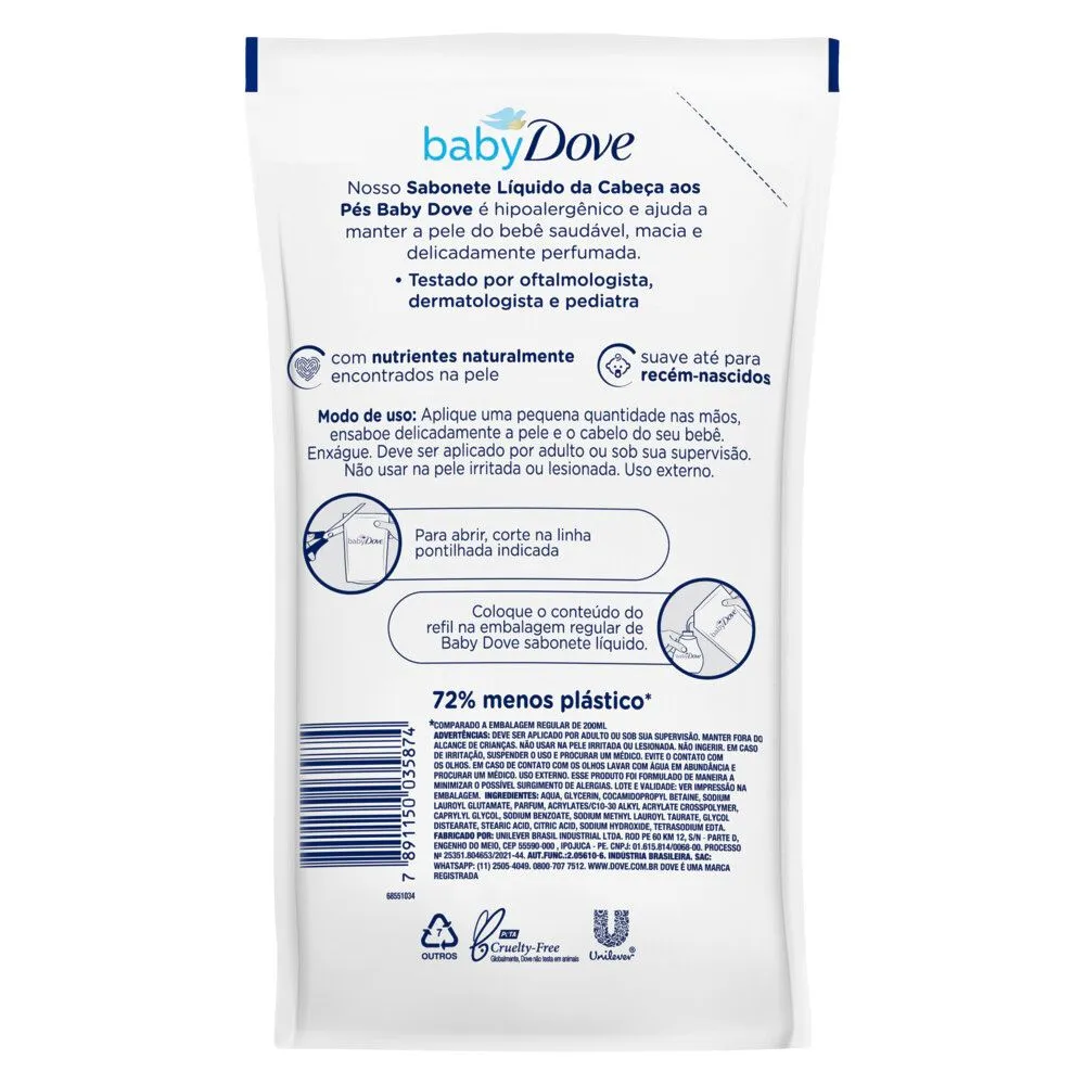 Sabonete Líquido Infantil Baby Dove Hidratação Enriquecida Refil 180ml — foto 3