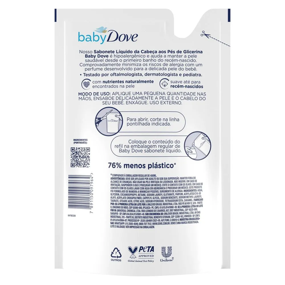 Sabonete Líquido Infantil Baby Dove Hidratação Glicerinada Refil 400ml — foto 3