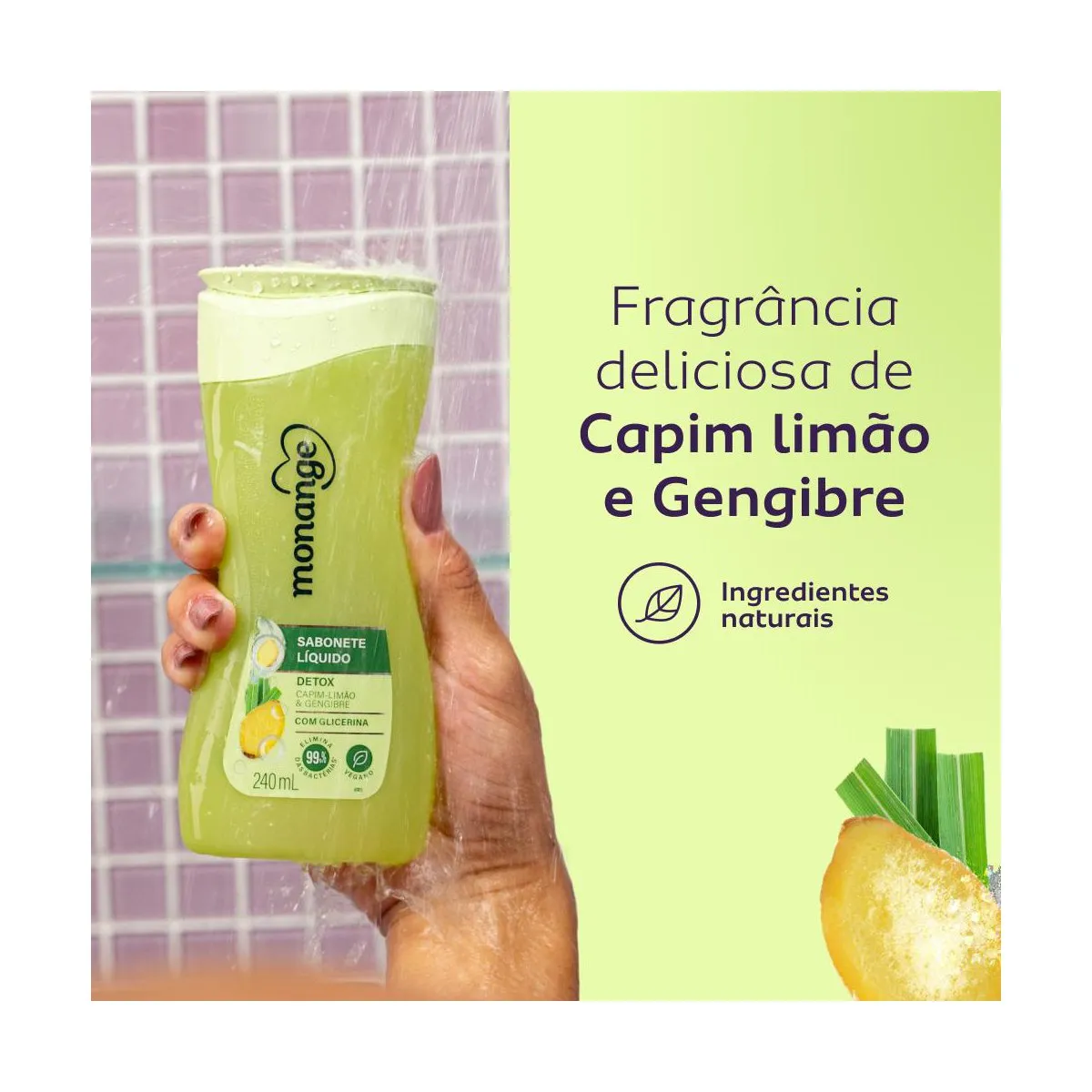 Sabonete Líquido Monange Detox Capim-Limão e Gengibre 240ml — foto 3