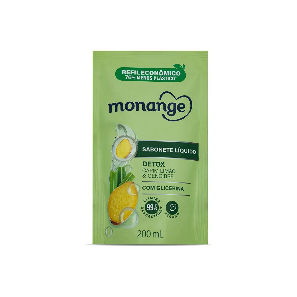 Sabonete Líquido Monange Detox Capim-Limão e Gengibre Refil 200ml