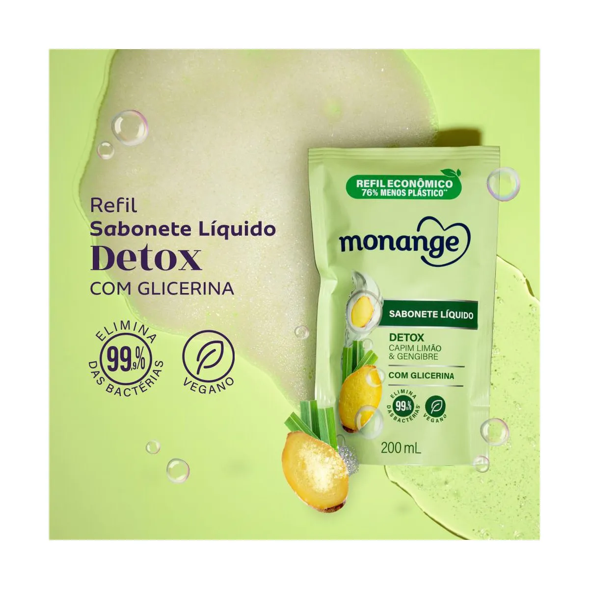 Sabonete Líquido Monange Detox Capim-Limão e Gengibre Refil 200ml — foto 2