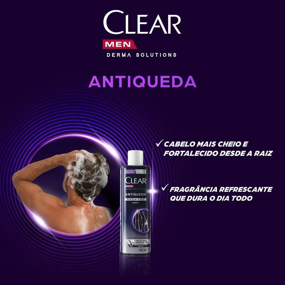 Shampoo Clear Men Derma Solutions Antiqueda Passo 1 300ml — foto 7