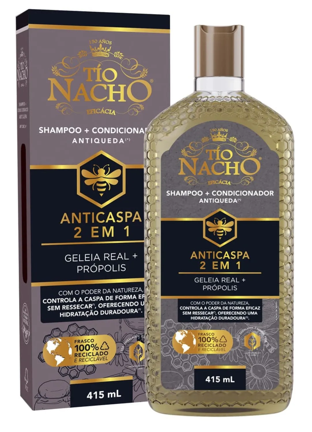 Shampoo E Condicionador Antiqueda Tío Nacho 2 Em 1 Geleia Real E Extrato De Própolis Anticaspa 415ml