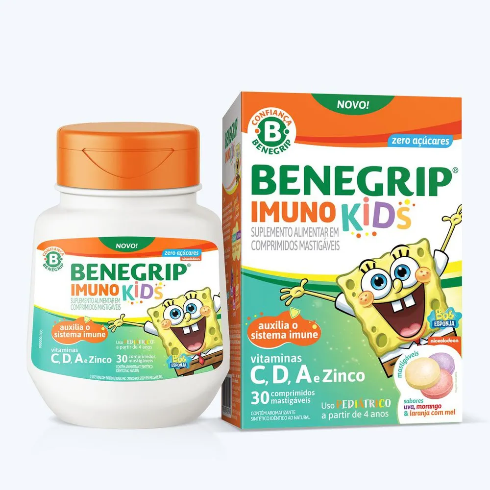 Suplemento Alimentar Benegrip Imuno Kids Sabores Sortidos Zero Açúcar 30 Comprimidos Mastigáveis