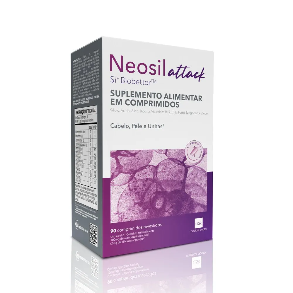 Suplemento Alimentar Neosil Attack Para Cabelos, Unhas e Pele 100mg 90 Comprimidos
