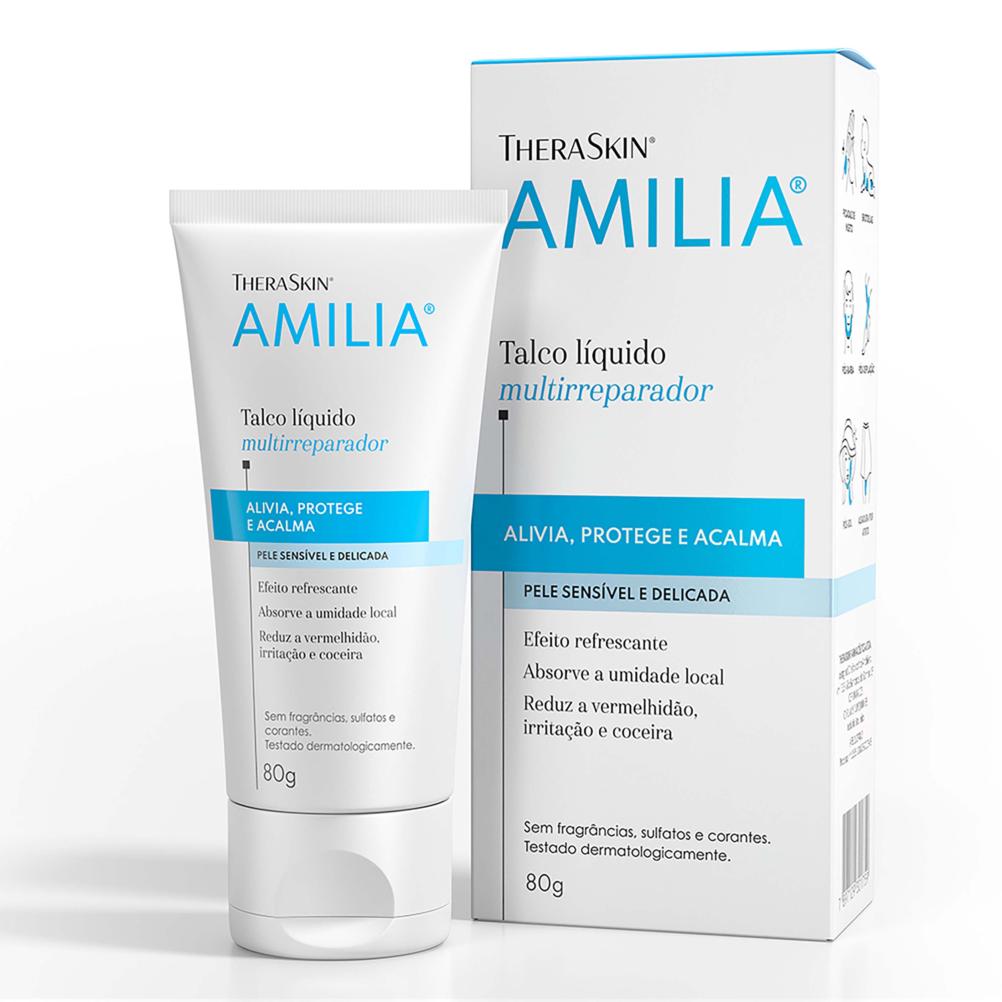 Talco Líquido Infantil Amilia Hipoalergênico Sem Perfume 80g