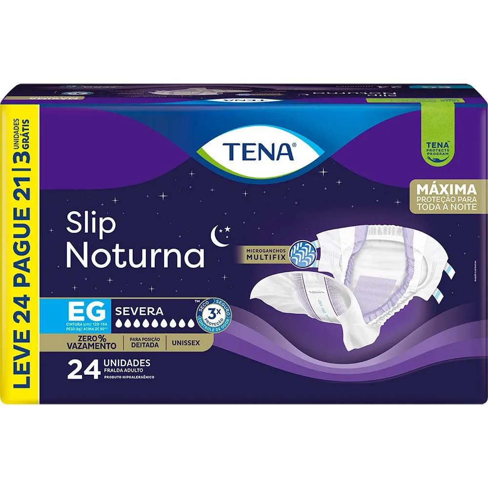 Tena Fralda Geriátrica Descartável Adulto Tena Slip Noturna Eg Acima De 90kg Leve 24 Pague 21 Unidades