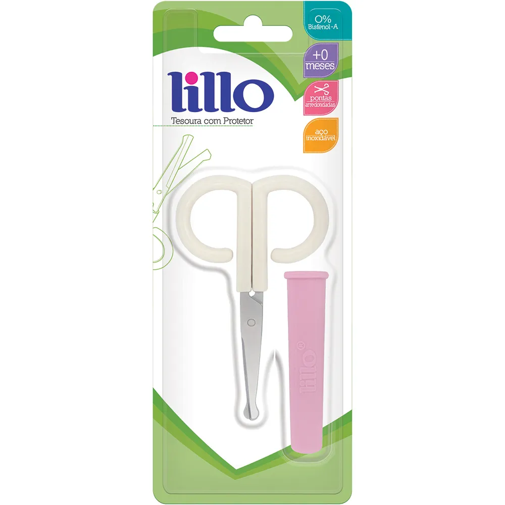 Tesoura para Unhas Infantil Lillo Pontas Arredondadas Aço Inoxidável com Protetor 1 Unidades