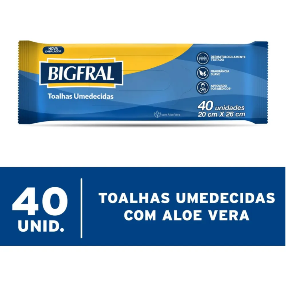 Toalha Umedecida Bigfral Fragrância Suave 40 Unidades