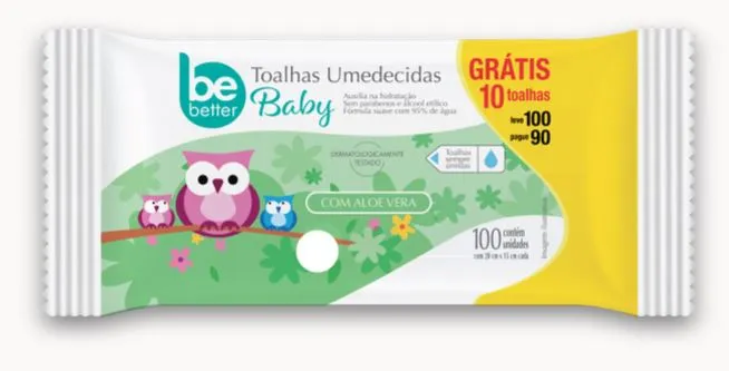 Toalhas Umedecidas be Better baby Aloe e vera Com 100 Unidades