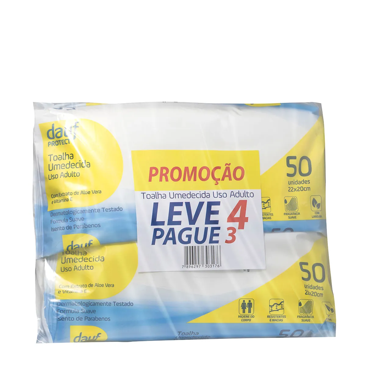Toalhas Umedecidas Dauf Protect Uso Adulto 50 Unidades Leve 4 Pague 3