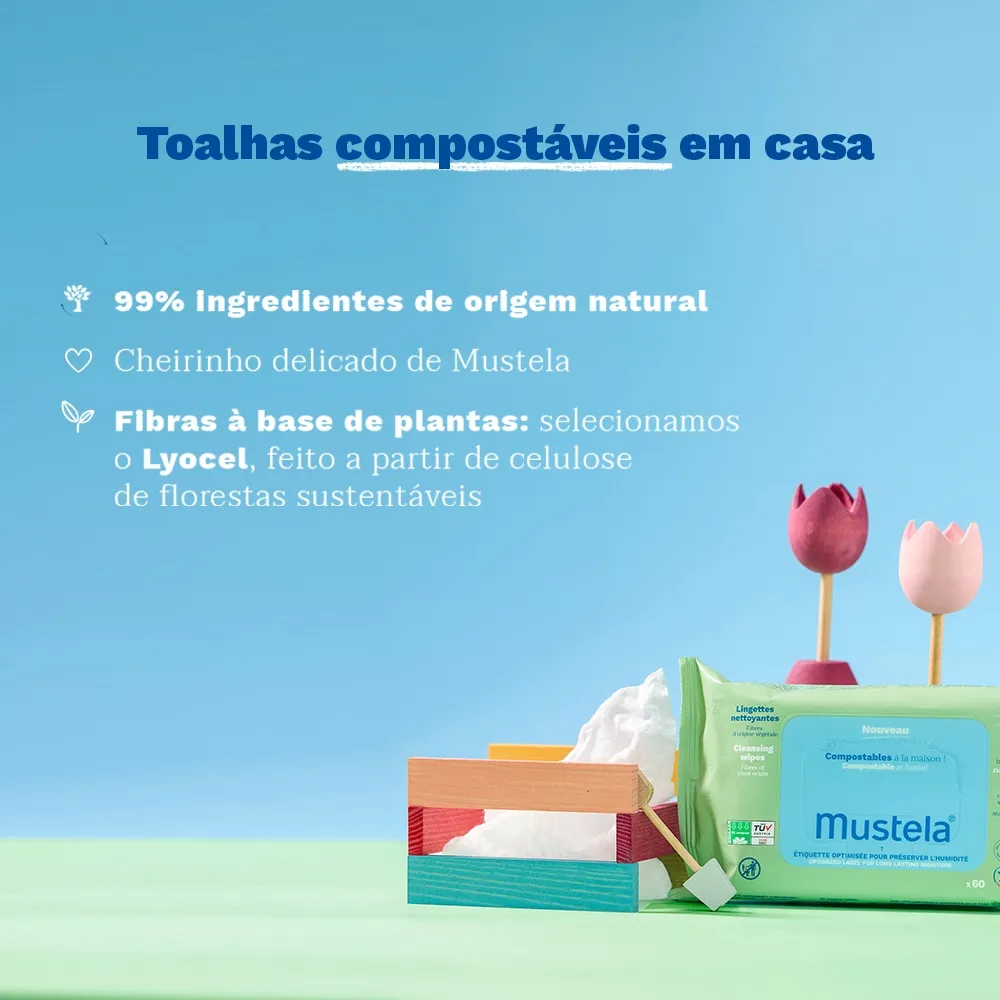 Toalhas Umedecidas Mustela Compostáveis Perfumadas 60 Unidades — foto 5