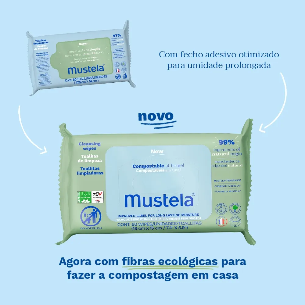Toalhas Umedecidas Mustela Compostáveis Perfumadas 60 Unidades — foto 3
