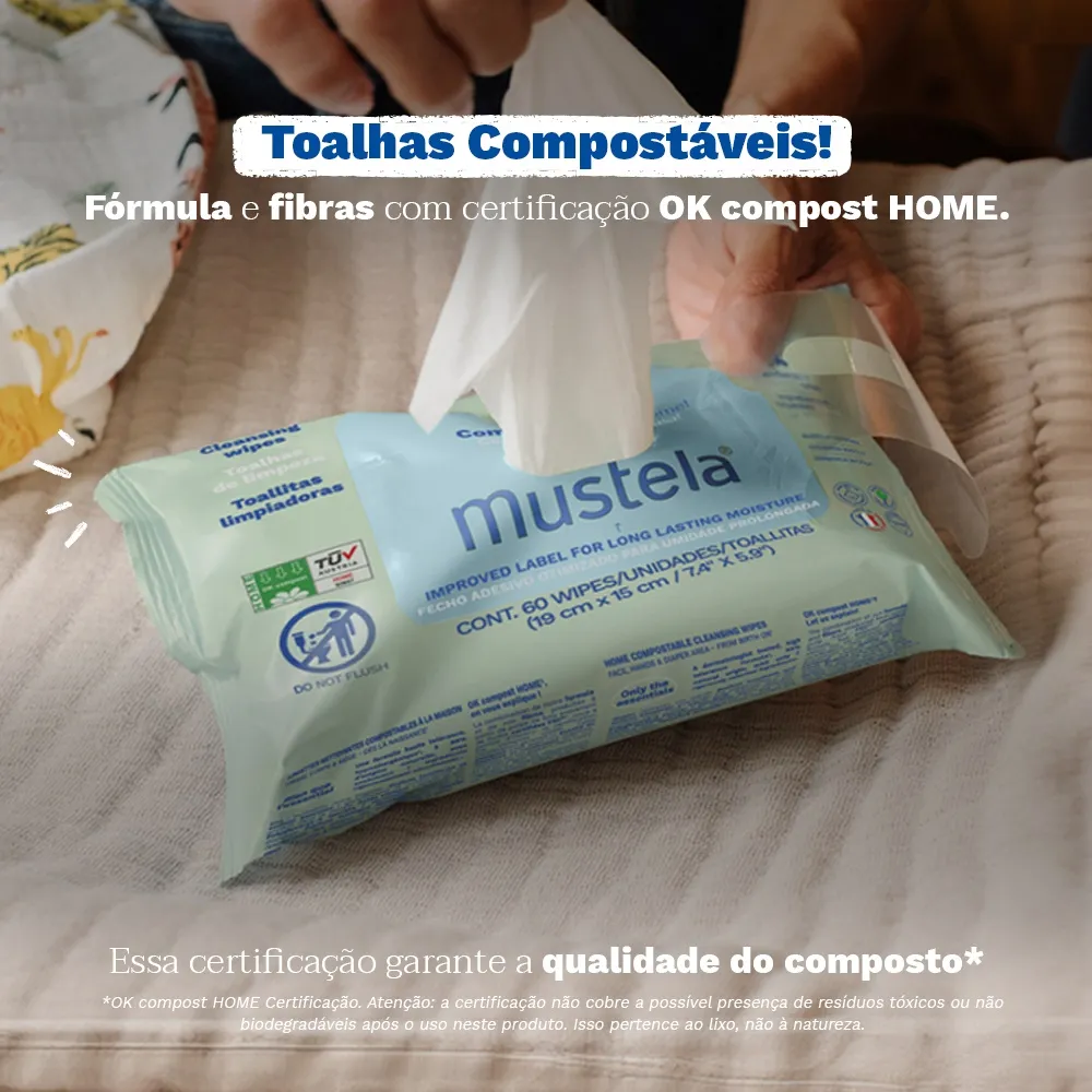 Toalhas Umedecidas Mustela Compostáveis Perfumadas 60 Unidades — foto 4