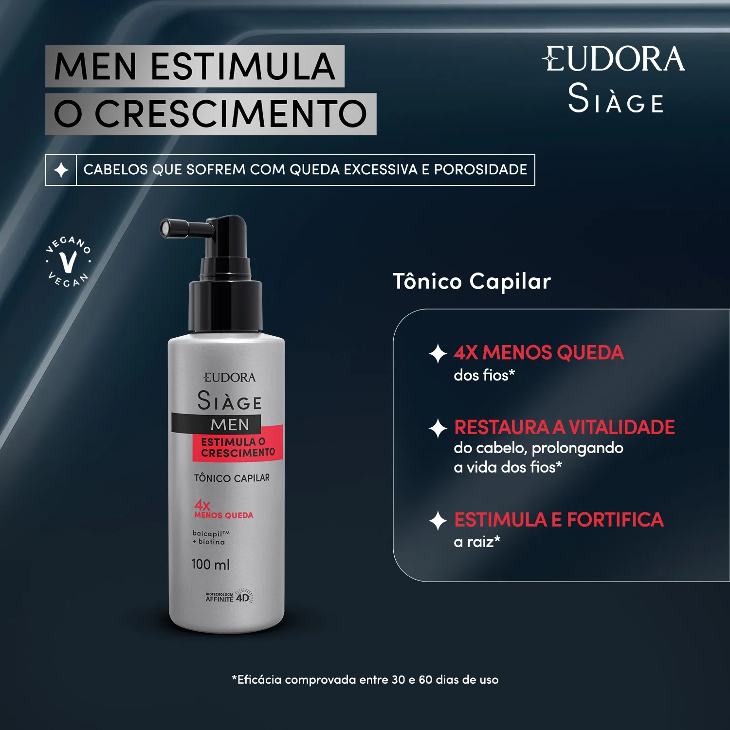 Tônico Capilar Eudora Siàge Men Estimula o Crescimento 100ml — foto 2