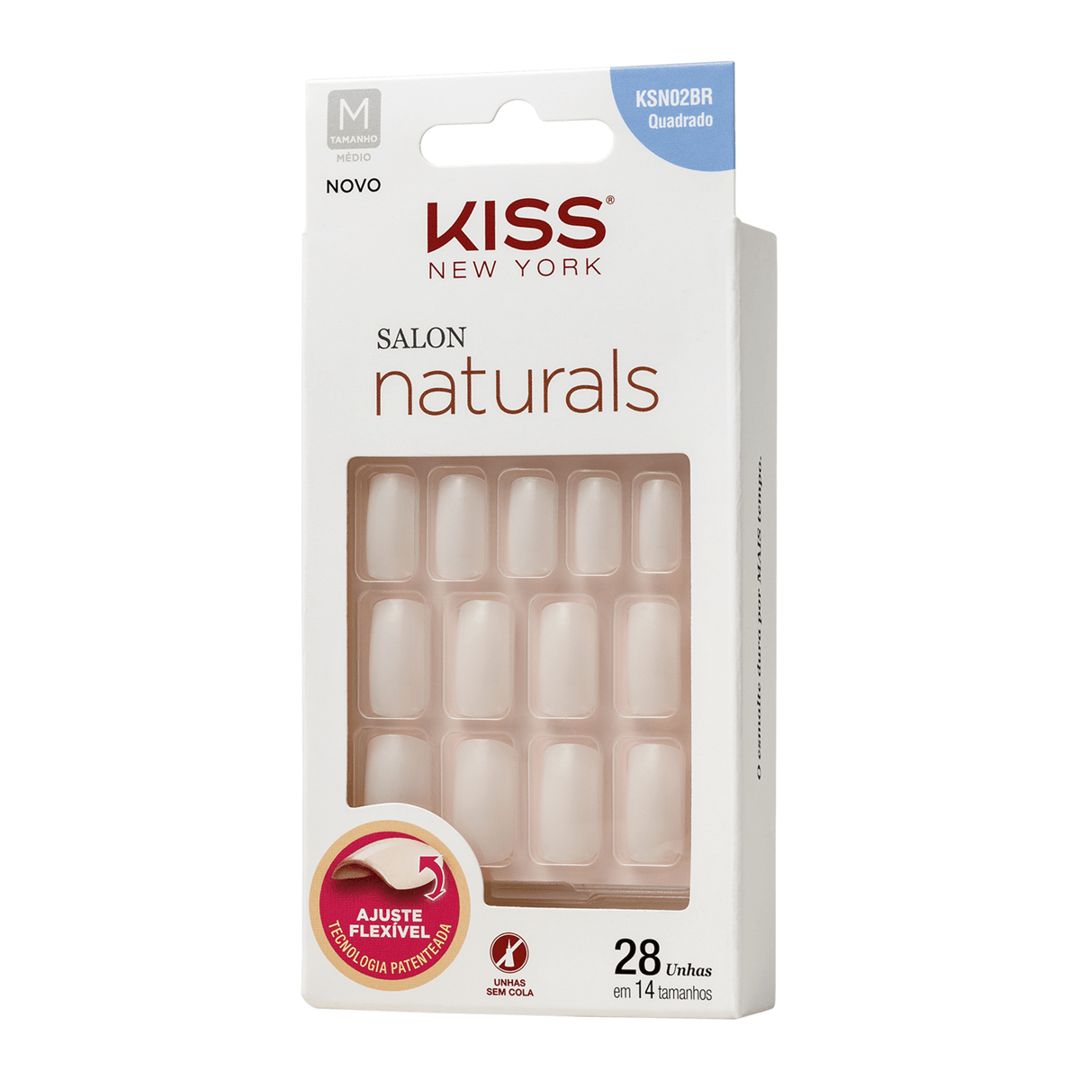 Unhas Postiças Kiss New York Salon Naturals Médio Quadrada 28 Unidades
