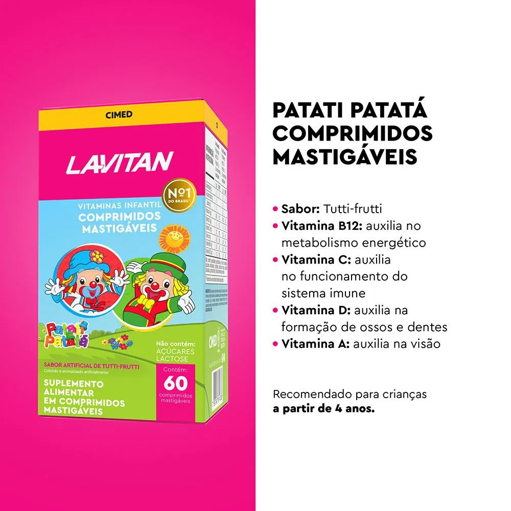 Vitamina Infantil Mastigável Tutti-Frutti Lavitan Patati Patatá 60 Comprimidos — foto 5